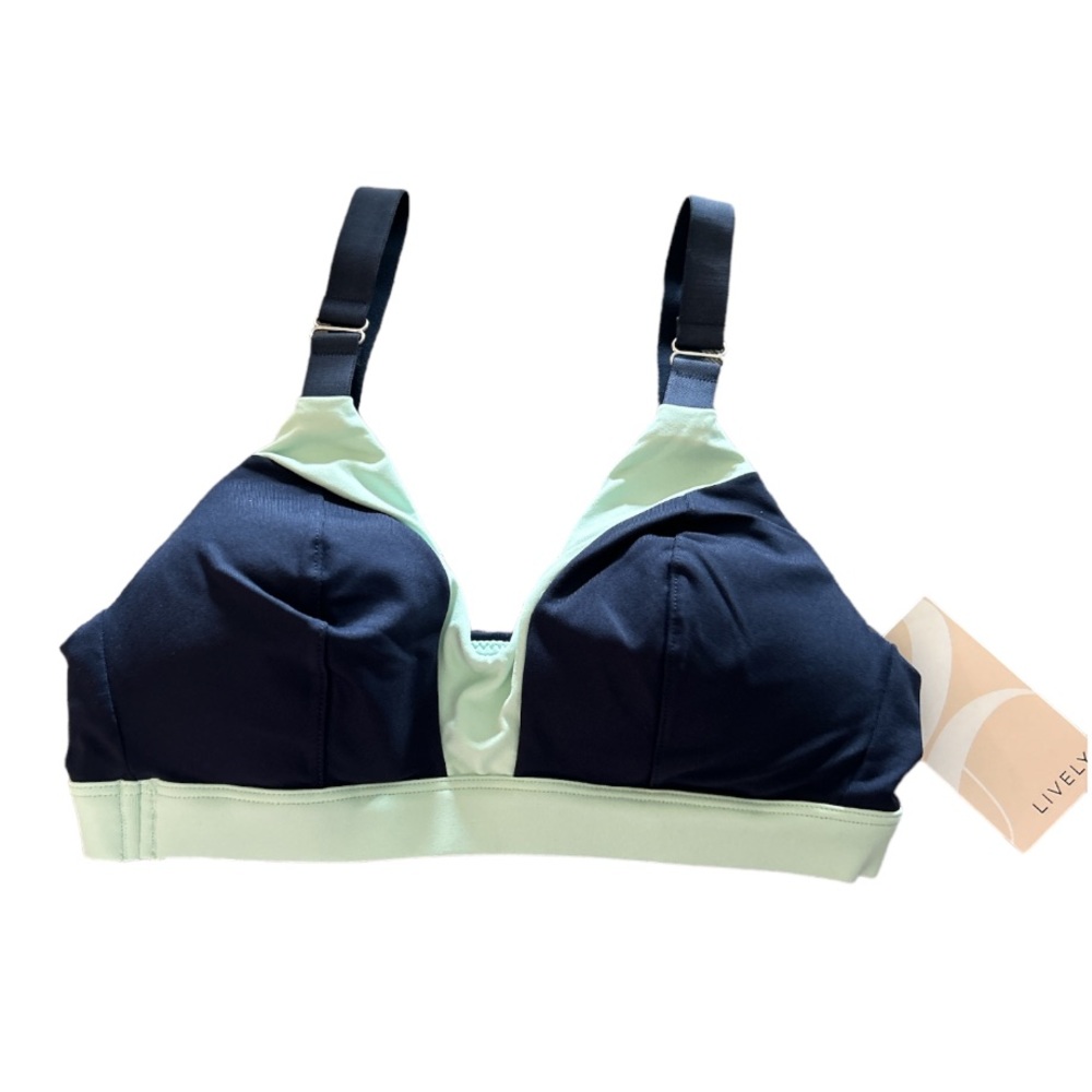 NWT Lively Bra Swim Top, Colorblock Navy/Aqua, Size S